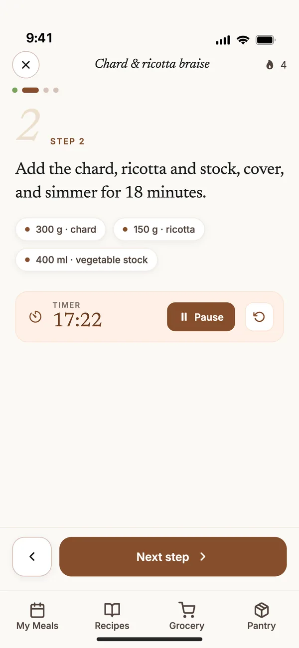 The Du Chef app: cook screen