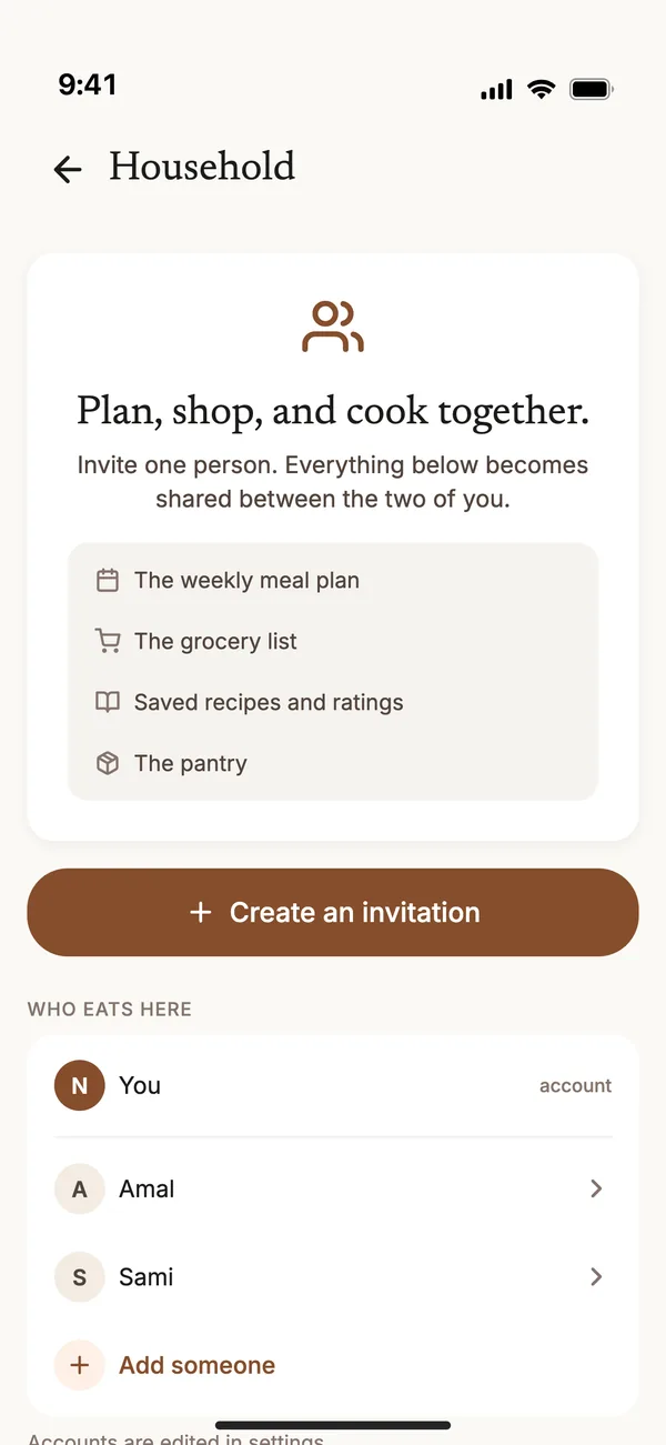 The Du Chef app: inviting someone to the household