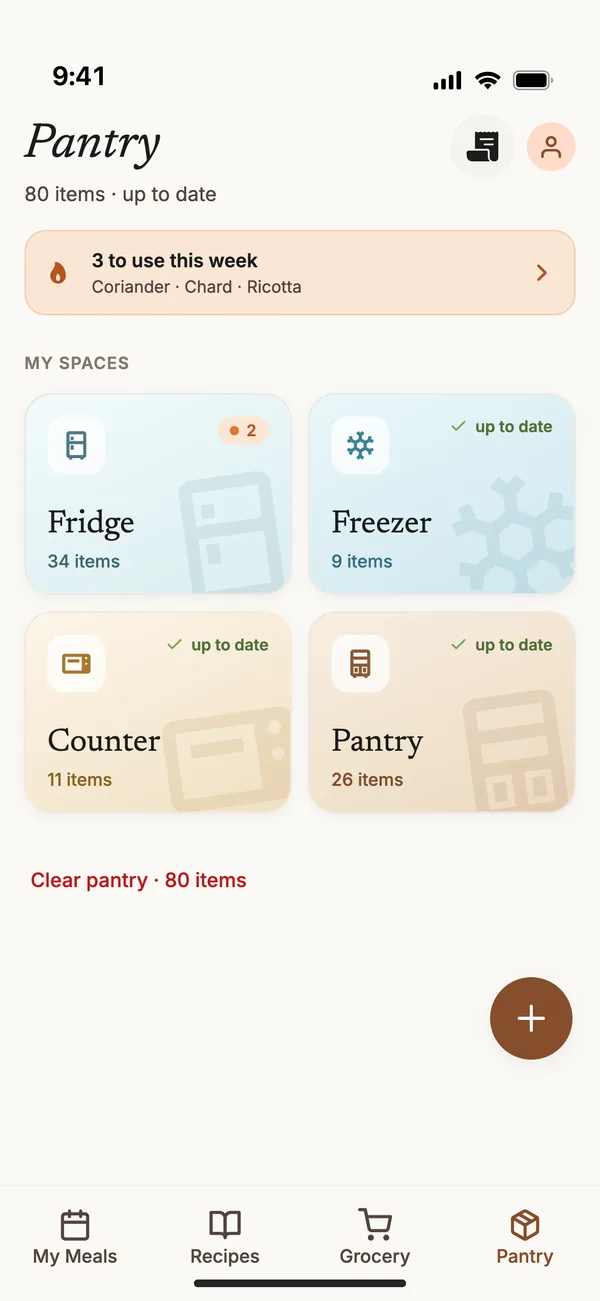 The Du Chef app: pantry screen
